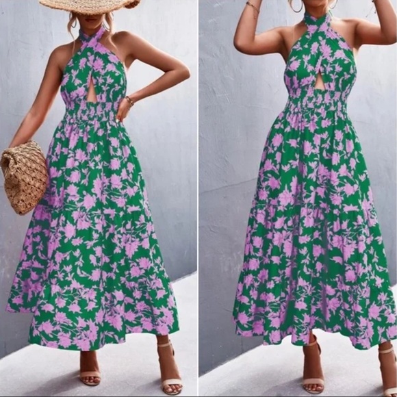Boho floral print halter maxi dress - Picture 5 of 9
